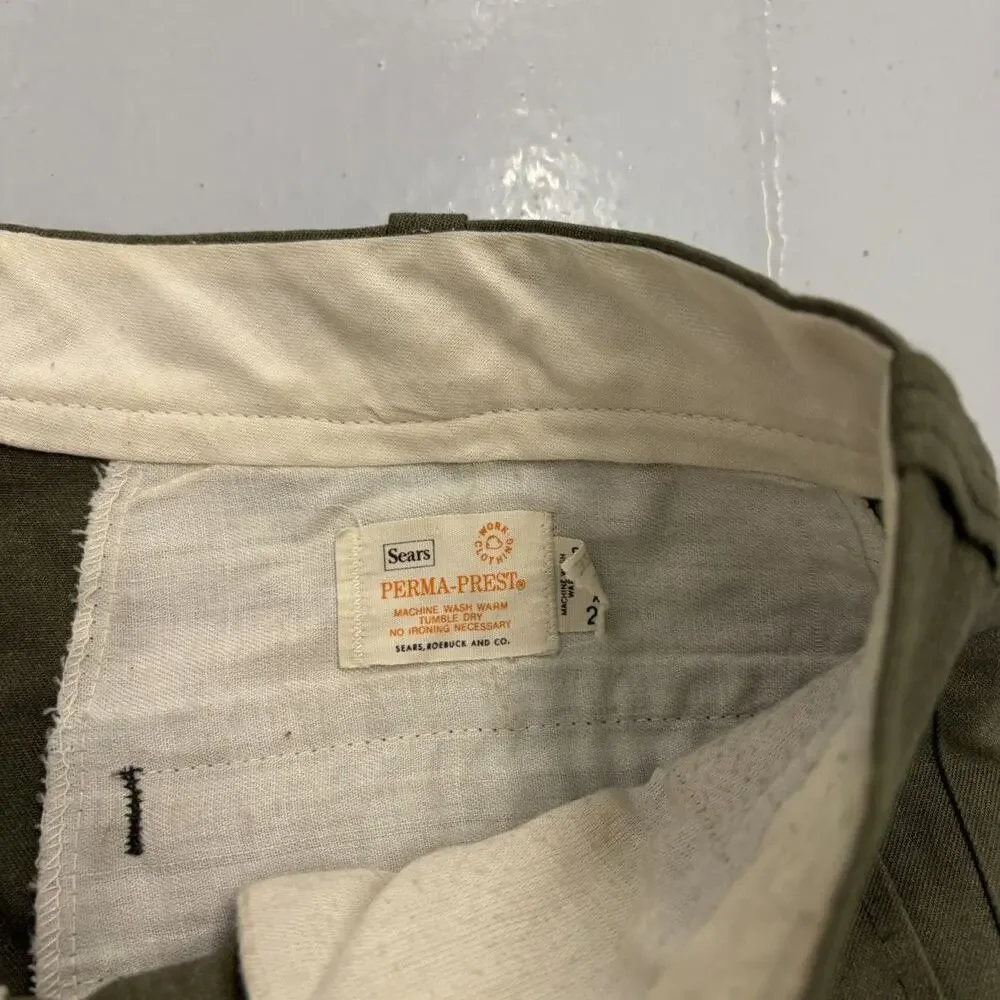 Vintage 60s Sears Green Sanforized Workwear Chinos 34x27